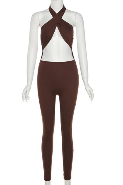 sexy open back halter  jumpsuit