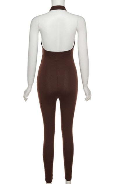 sexy open back halter  jumpsuit
