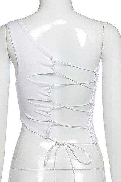 sexy strappy halter one shoulder top