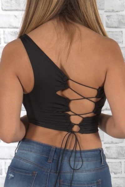 sexy strappy halter one shoulder top