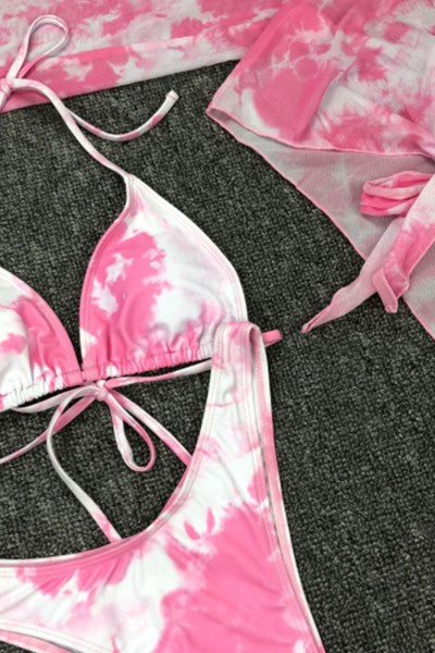 three piece print bikini