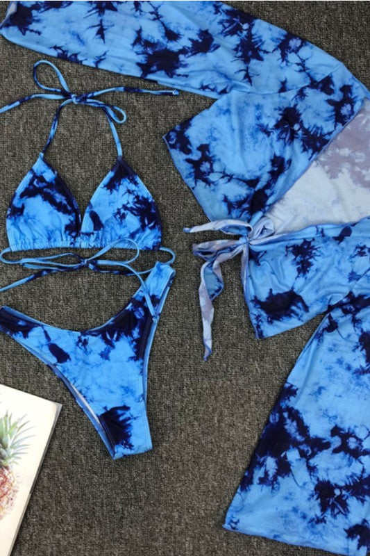 three piece print bikini