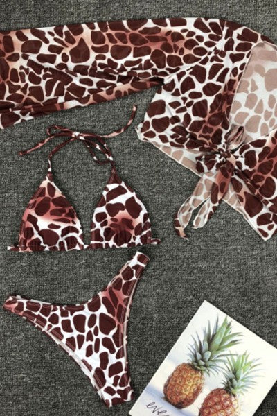 three piece print bikini