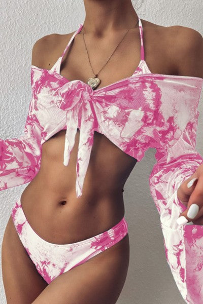 three piece print bikini