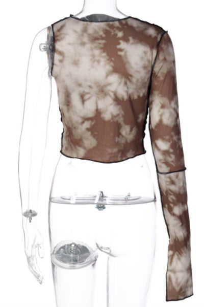 side one-shoulder long-sleeved navel top