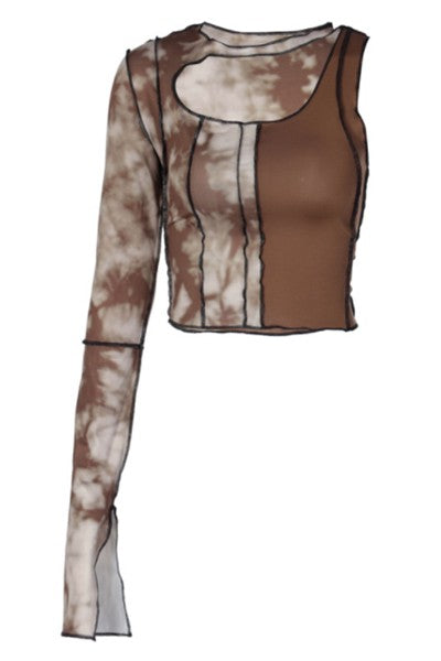 side one-shoulder long-sleeved navel top