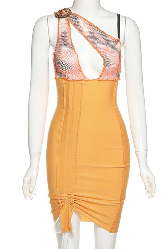 sling mesh stitching irregular backless dress