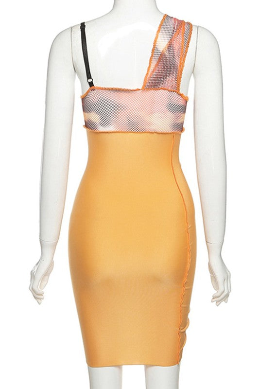 sling mesh stitching irregular backless dress