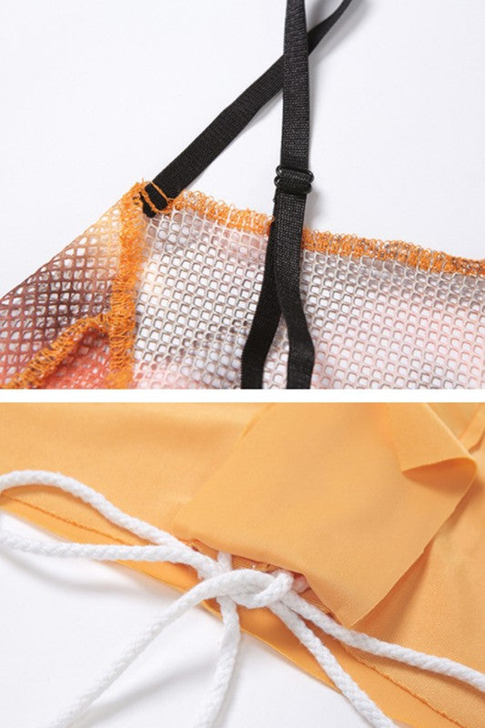 sling mesh stitching irregular backless dress