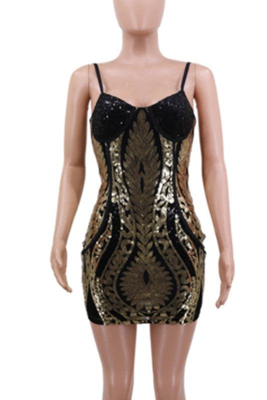 sexy sling sequined V-neck  party dress