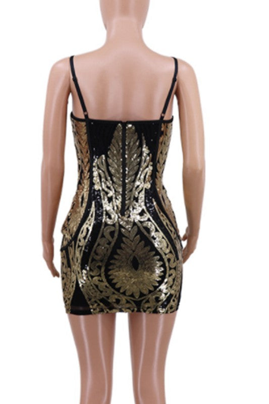 sexy sling sequined V-neck  party dress