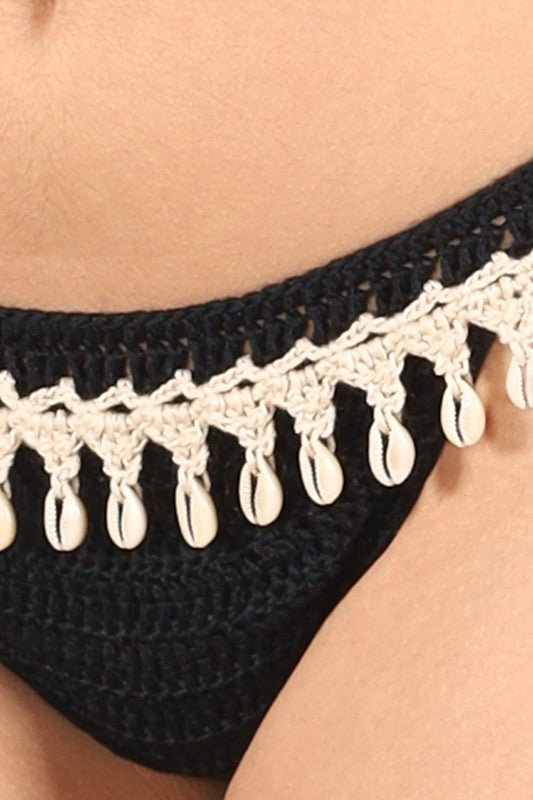 Knitted two piece swimsuit with tassels