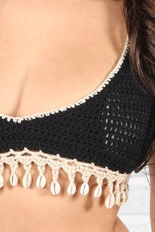 Knitted two piece swimsuit with tassels