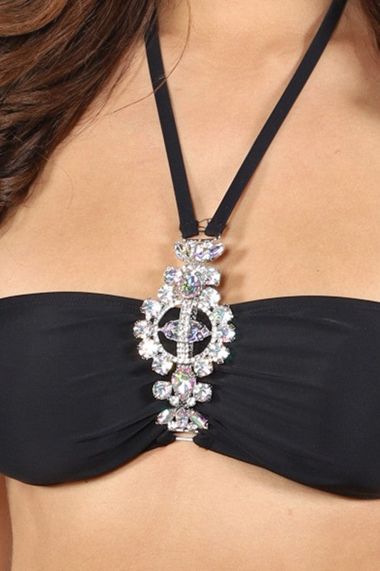 Halter tube top with jewel accent bikini