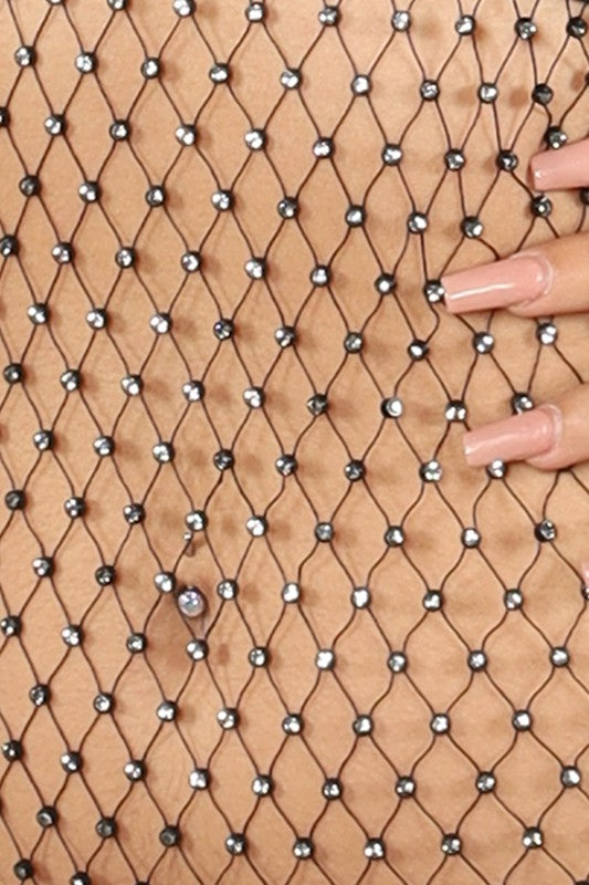 Sexy rhinestone fish net cover up
