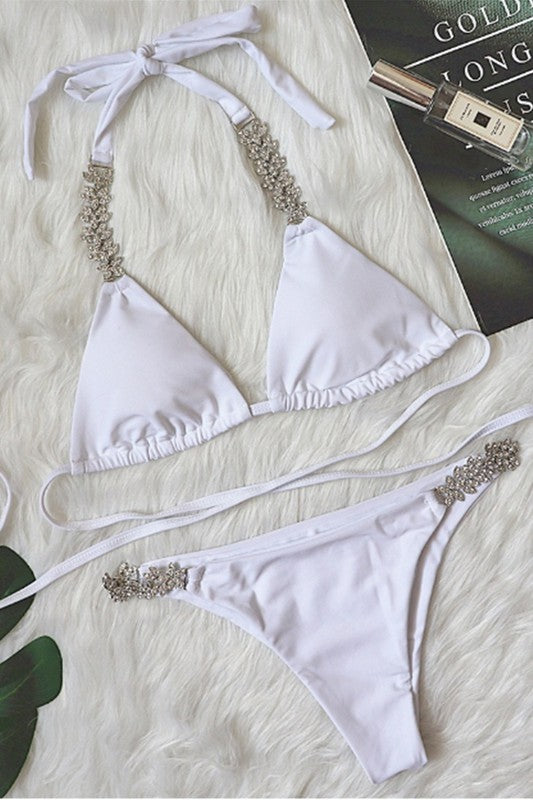 Sexy jeweled strap two piece swimsuit