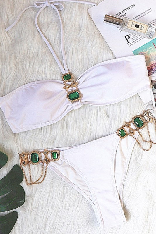 Halter top jewel two piece swimsuit