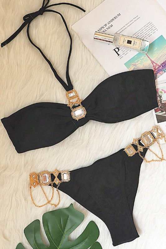 Halter top jewel two piece swimsuit