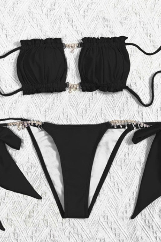 Rhinestone waist two piece set