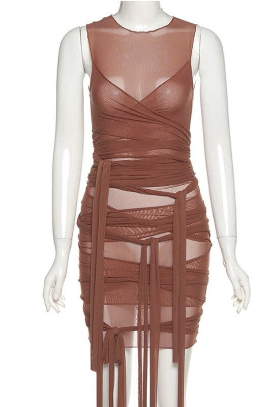 see through mesh sexy backless slim dress
