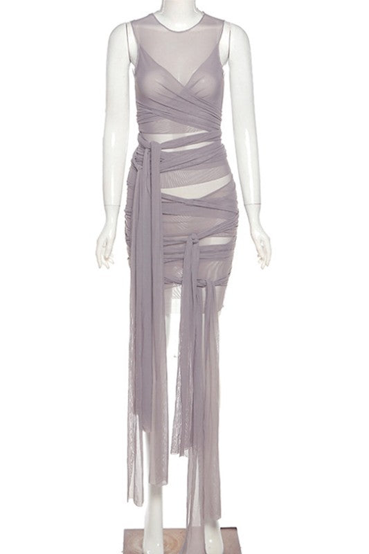 see through mesh sexy backless slim dress