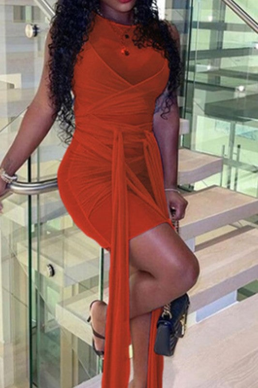 see through mesh sexy backless slim dress