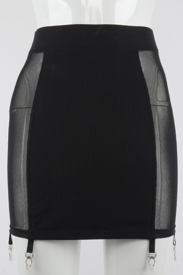 elastic mesh stitching iron buckle skirt
