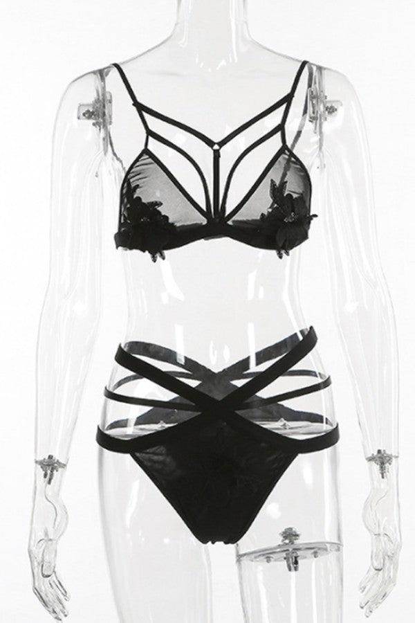 strap flower lace sexy lingerie set