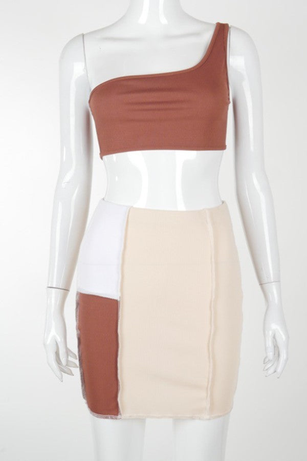 one shoulder contrast color set