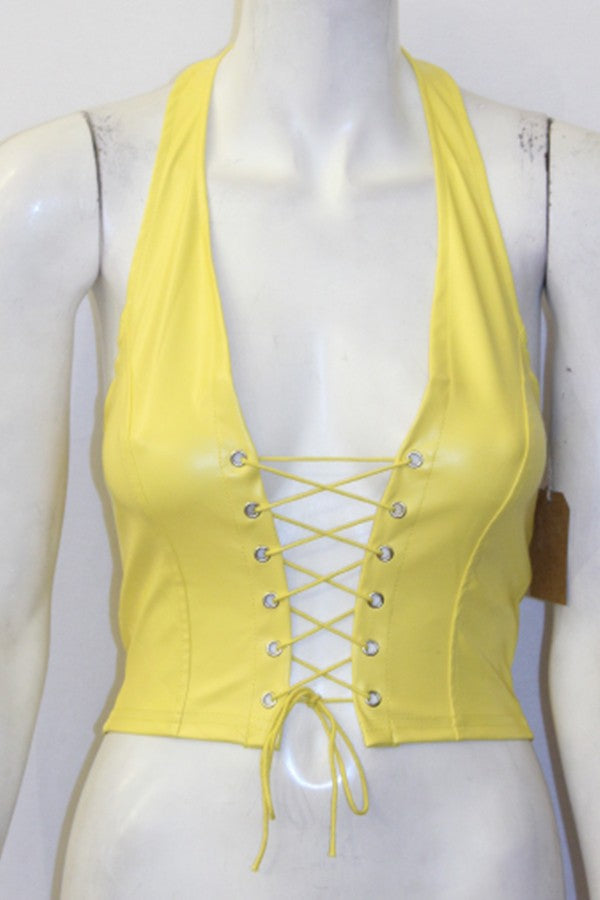 sexy umbilical PU vest