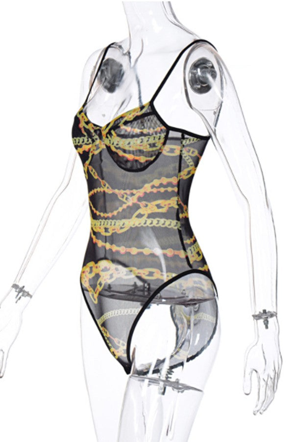 Patterned V-neck Bodysuit