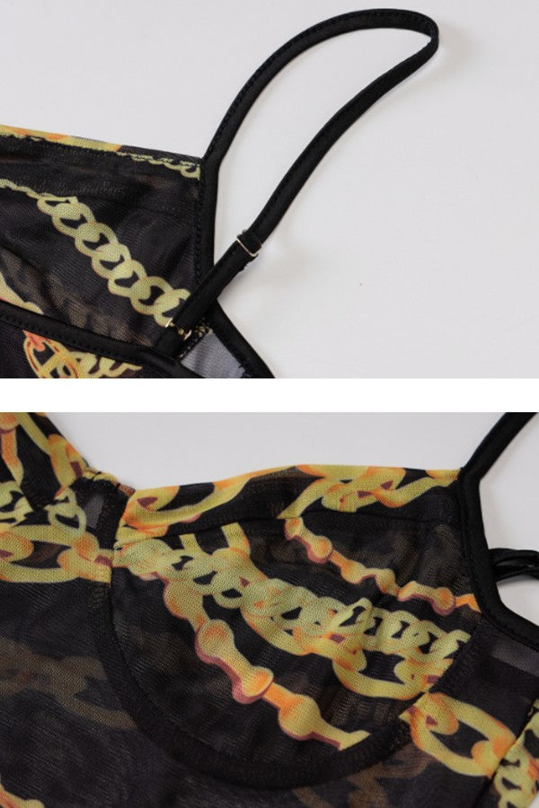 Patterned V-neck Bodysuit