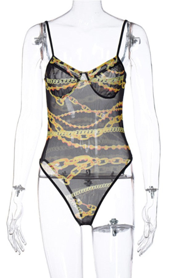 Patterned V-neck Bodysuit