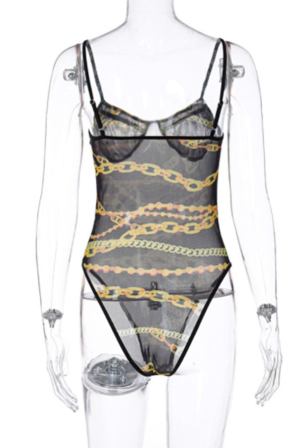 Patterned V-neck Bodysuit