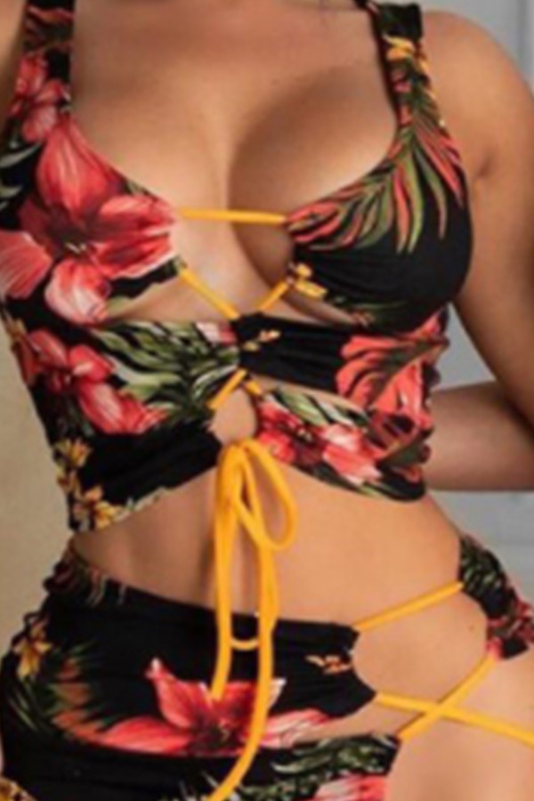 Floral Print Hollow Two-piece Casual Set