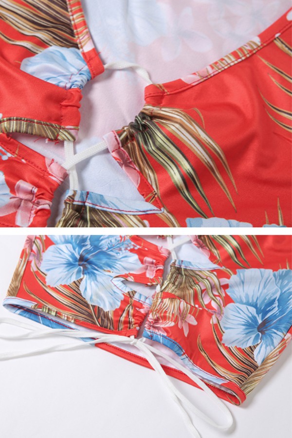 Floral Print Hollow Two-piece Casual Set