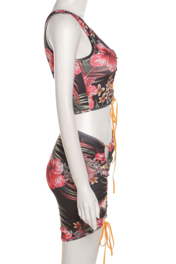 Floral Print Hollow Two-piece Casual Set