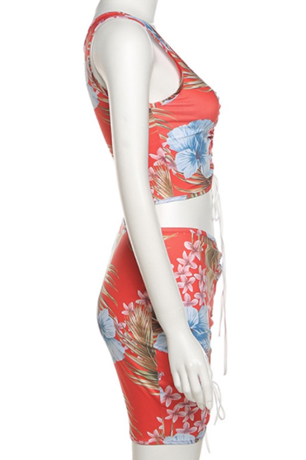 Floral Print Hollow Two-piece Casual Set