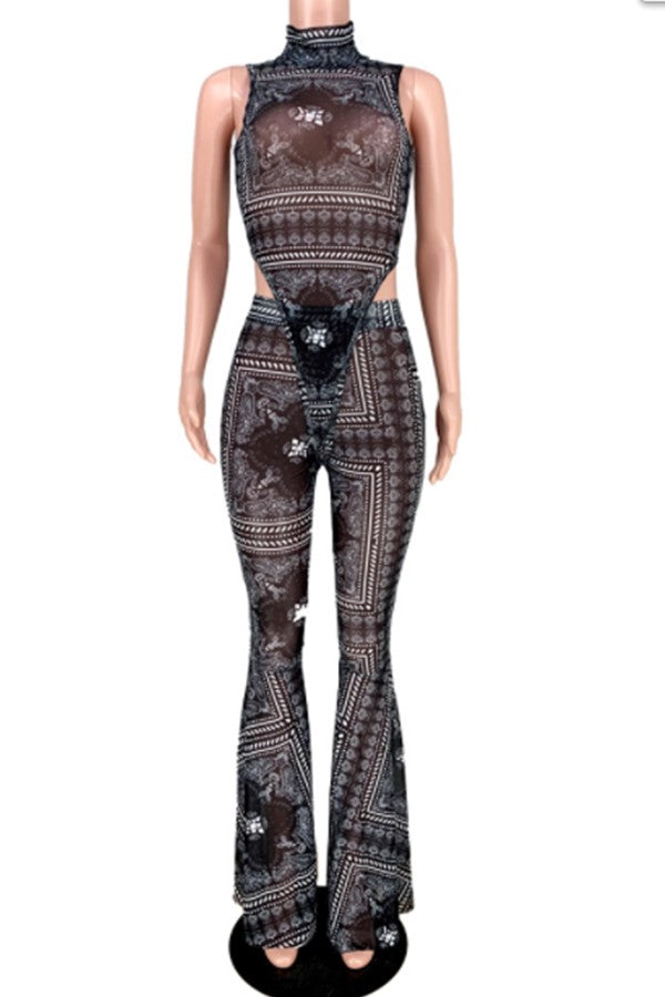 High-neck Printed Two-piece Set