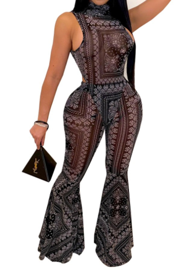 High-neck Printed Two-piece Set