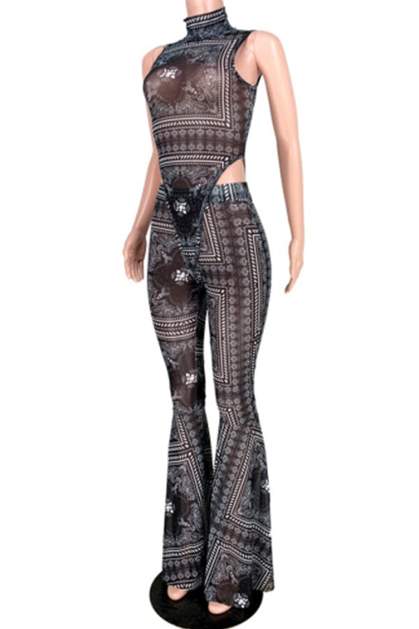 High-neck Printed Two-piece Set