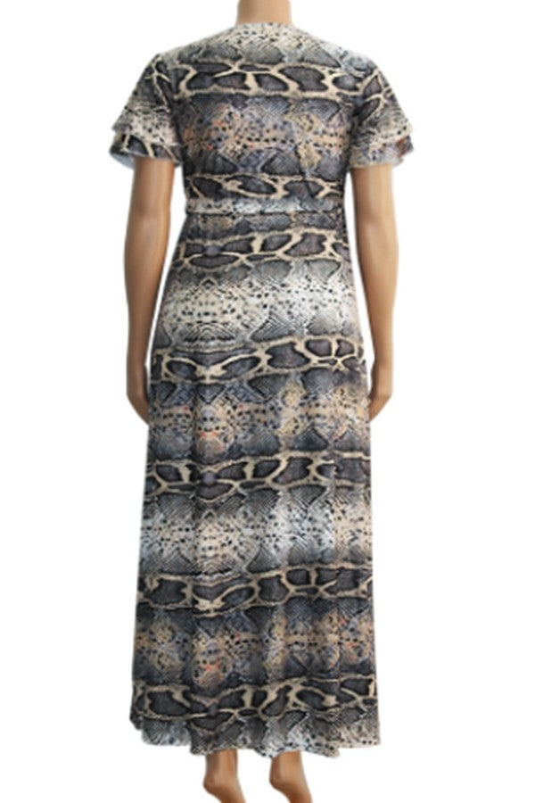 Snake Print V-Neck Summer Dress