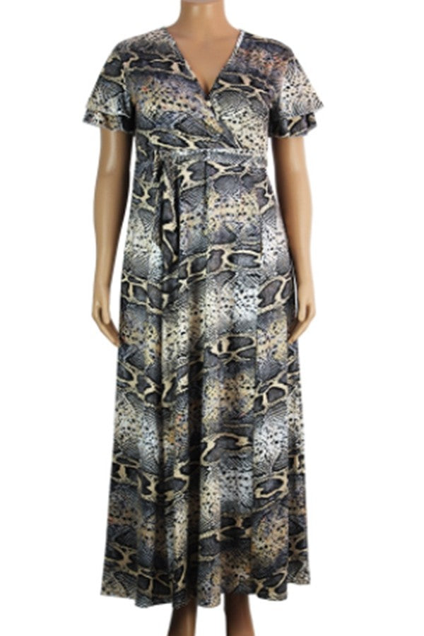 Snake Print V-Neck Summer Dress