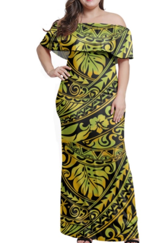 Lotus leaf off shoulder plus size dress