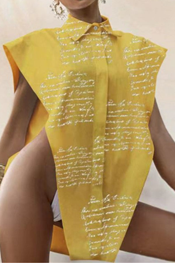 show shoulder loose  sexy print vest top