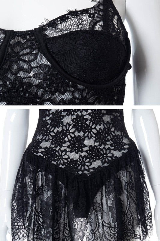 lace sling halter hollow sexy dress