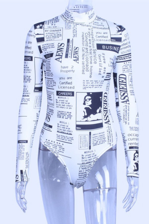 printed slim long sleeved bodysuit