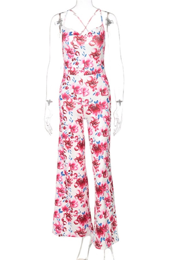 print hanging wide loose jumpsuit