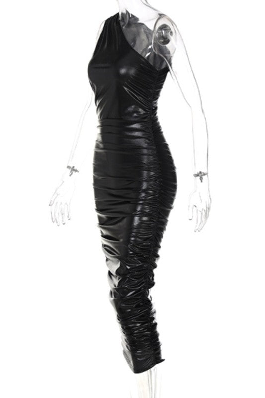 one shoulder sleeveless fold slimming dress