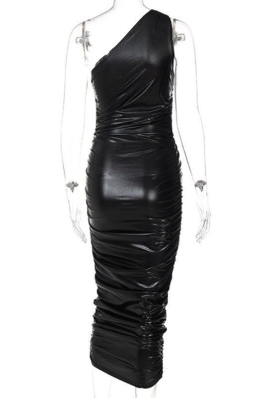 one shoulder sleeveless fold slimming dress